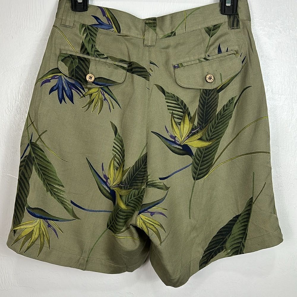 Tommy Bahama Olive Green Tropical Print High-Waist Shorts - Picture 4 of 10